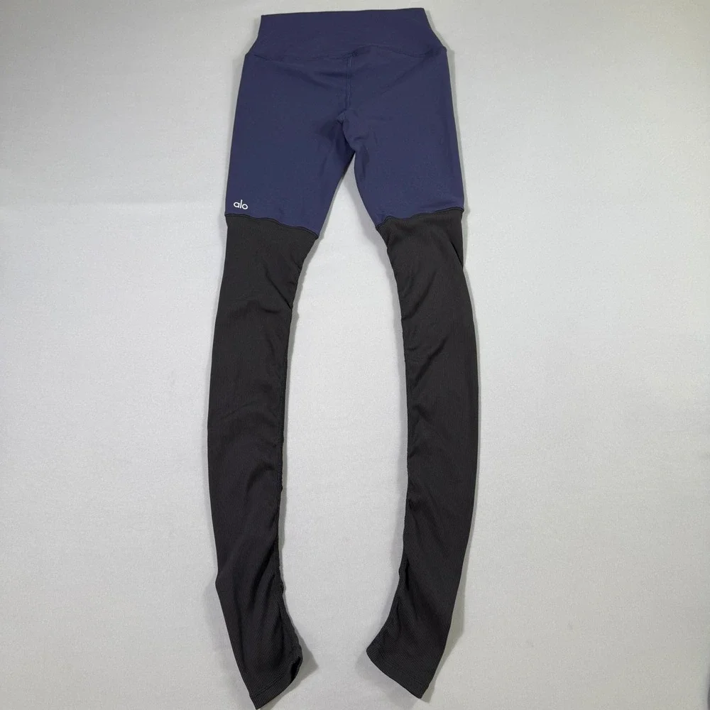 Alo Yoga High-Waist Goddess Leggings Women Small Navy Blue Black Ribbed Gym Run